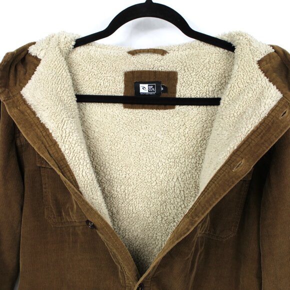 RIP CURL CORDUROY JACKET WITH HOODIE BUTTON CLOSURE SHERPA LINING SIZE SMALL Y2K - Picture 6 of 6